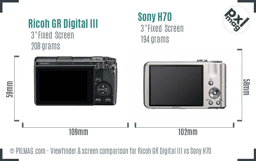 Ricoh GR Digital III vs Sony H70 Screen and Viewfinder comparison