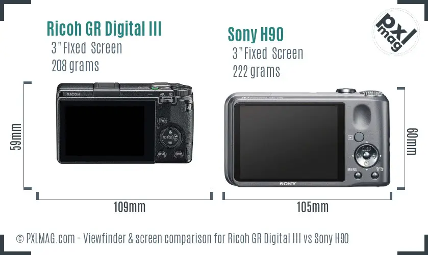 Ricoh GR Digital III vs Sony H90 Screen and Viewfinder comparison