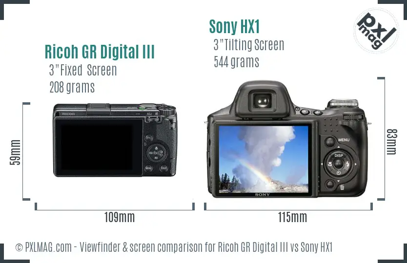 Ricoh GR Digital III vs Sony HX1 Screen and Viewfinder comparison