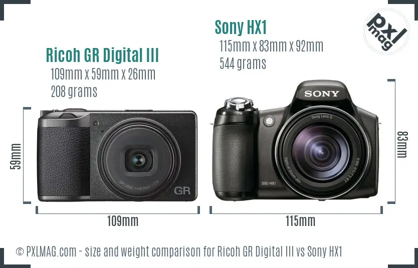 Ricoh GR Digital III vs Sony HX1 size comparison