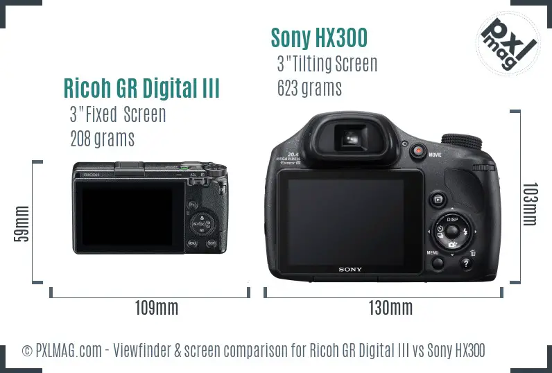 Ricoh GR Digital III vs Sony HX300 Screen and Viewfinder comparison