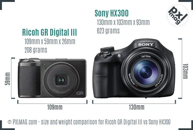 Ricoh GR Digital III vs Sony HX300 size comparison