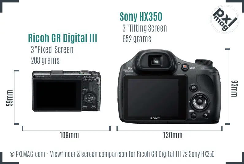 Ricoh GR Digital III vs Sony HX350 Screen and Viewfinder comparison