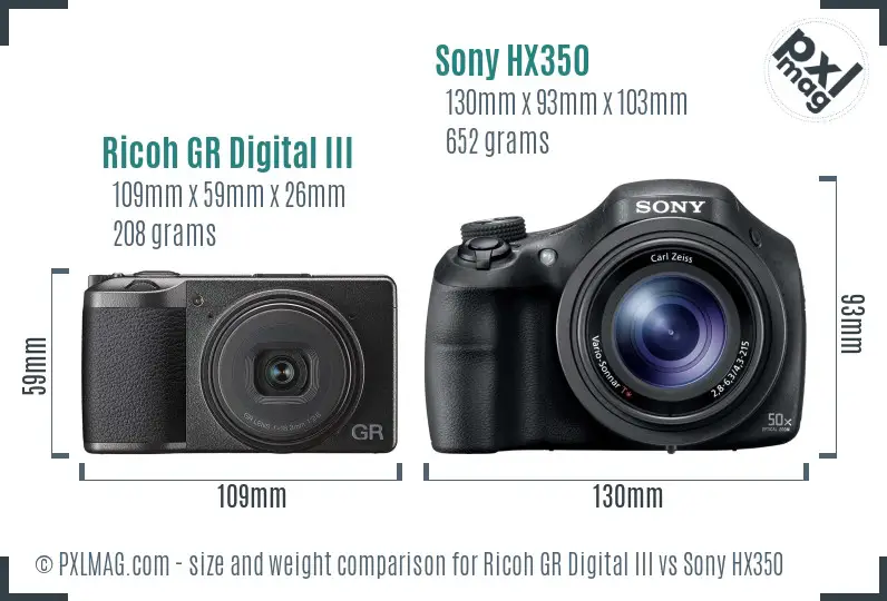 Ricoh GR Digital III vs Sony HX350 size comparison