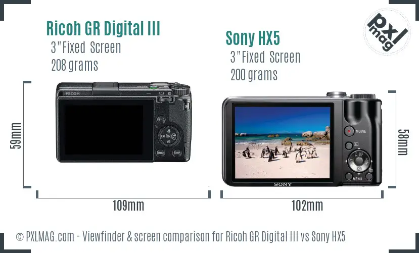 Ricoh GR Digital III vs Sony HX5 Screen and Viewfinder comparison