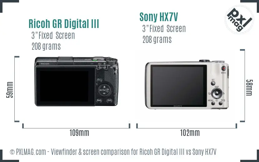 Ricoh GR Digital III vs Sony HX7V Screen and Viewfinder comparison