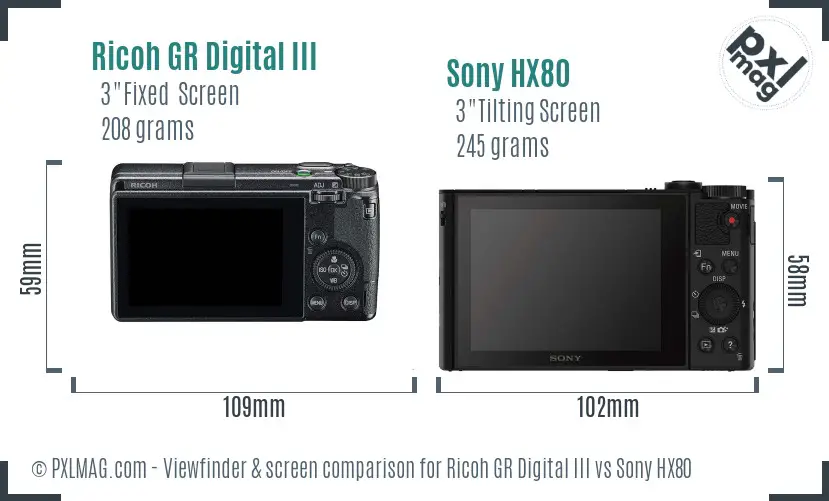 Ricoh GR Digital III vs Sony HX80 Screen and Viewfinder comparison