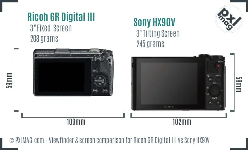 Ricoh GR Digital III vs Sony HX90V Screen and Viewfinder comparison