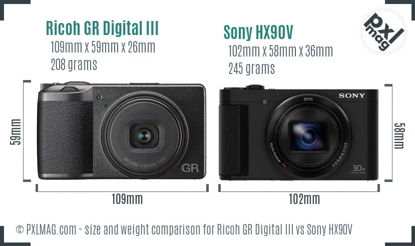 Ricoh GR Digital III vs Sony HX90V size comparison