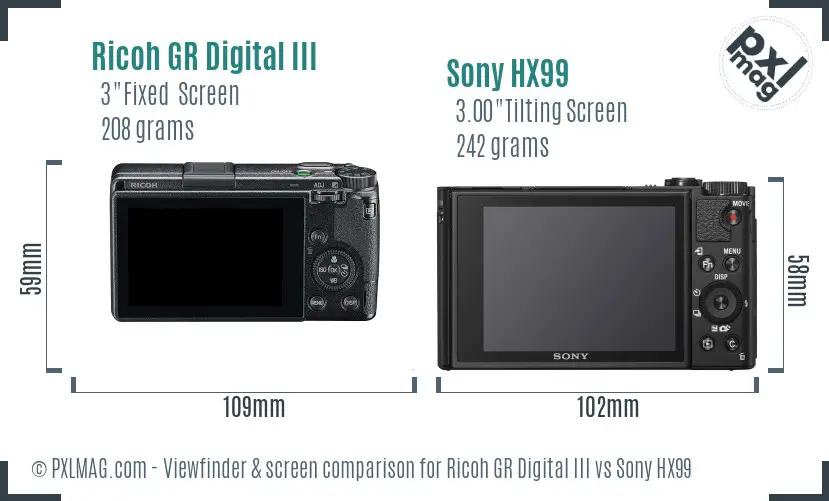Ricoh GR Digital III vs Sony HX99 Screen and Viewfinder comparison