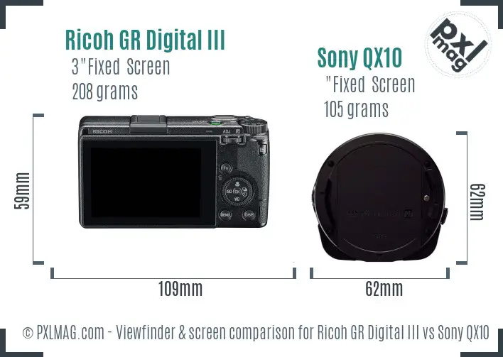 Ricoh GR Digital III vs Sony QX10 Screen and Viewfinder comparison