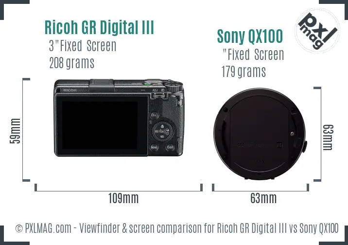 Ricoh GR Digital III vs Sony QX100 Screen and Viewfinder comparison Ricoh GR Digital III vs Sony QX100 Screen and Viewfinder comparison
