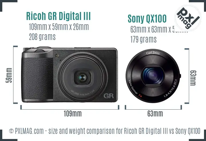 Ricoh GR Digital III vs Sony QX100 size comparison Ricoh GR Digital III vs Sony QX100 size comparison