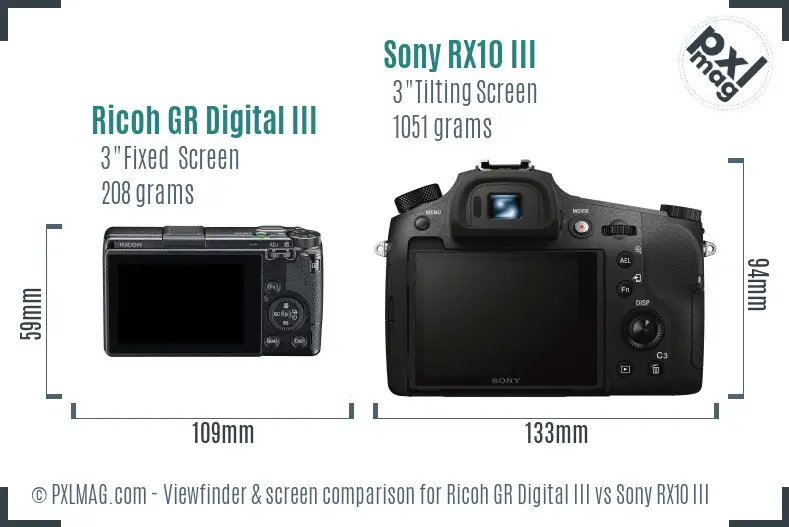 Ricoh GR Digital III vs Sony RX10 III Screen and Viewfinder comparison