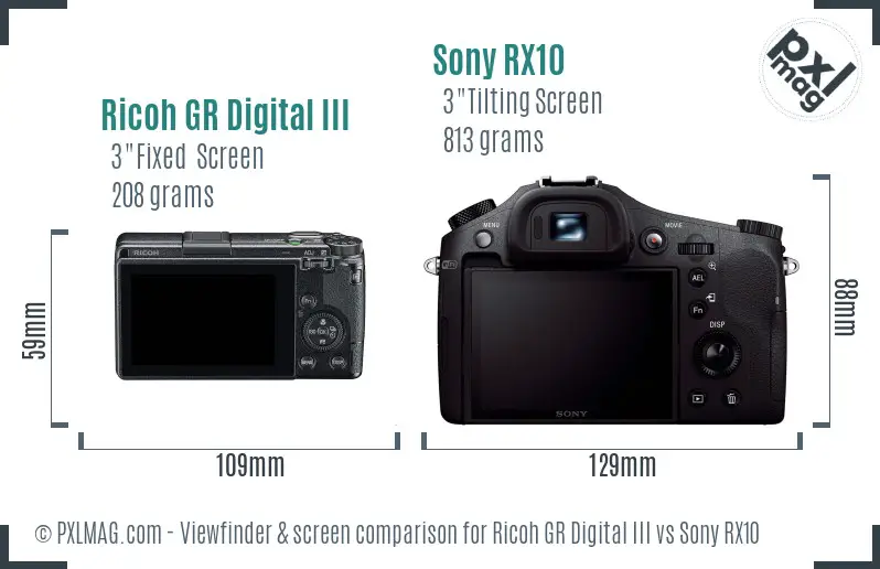 Ricoh GR Digital III vs Sony RX10 Screen and Viewfinder comparison