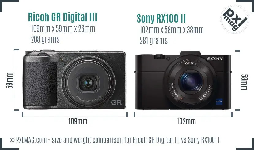 Ricoh GR Digital III vs Sony RX100 II size comparison Ricoh GR Digital III vs Sony RX100 II size comparison