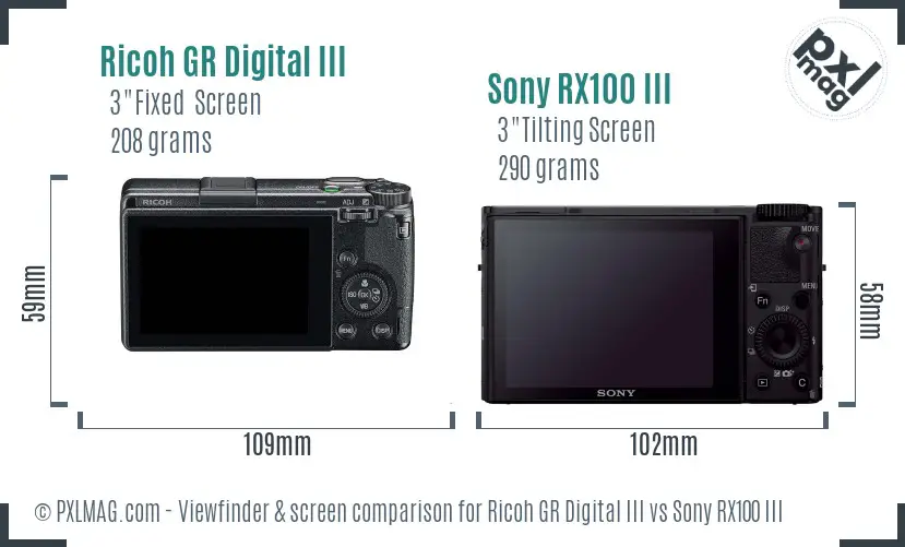 Ricoh GR Digital III vs Sony RX100 III Screen and Viewfinder comparison