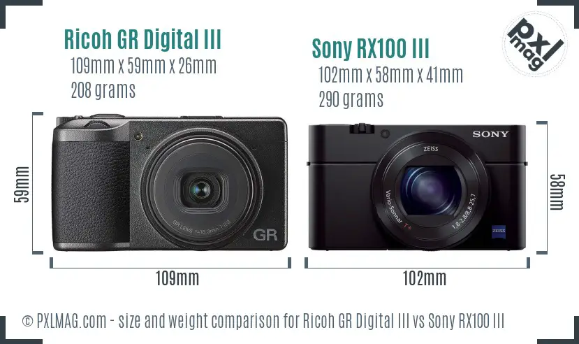 Ricoh GR Digital III vs Sony RX100 III size comparison