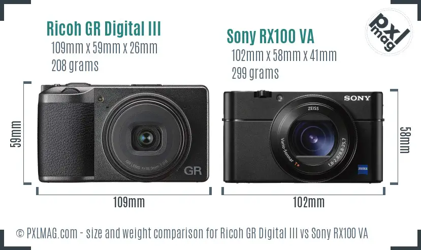 Ricoh GR Digital III vs Sony RX100 VA size comparison