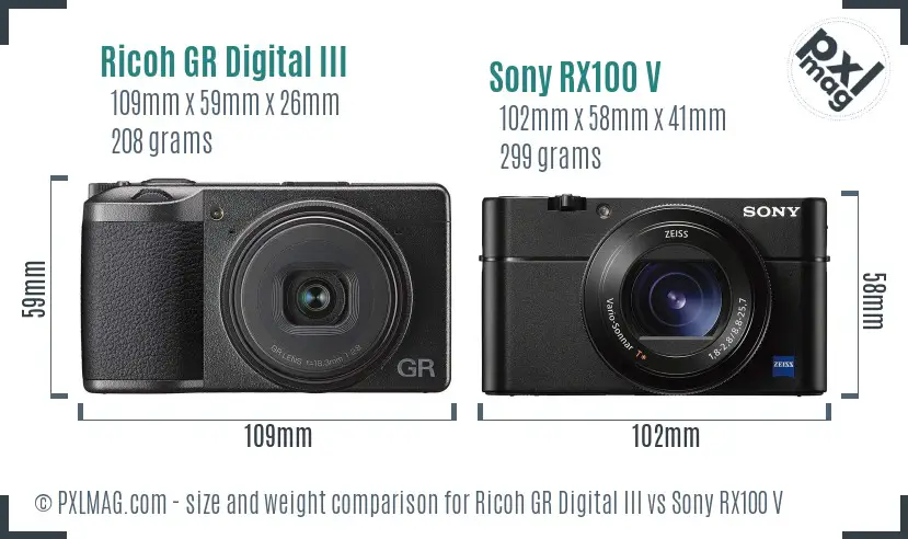 Ricoh GR Digital III vs Sony RX100 V size comparison Ricoh GR Digital III vs Sony RX100 V size comparison