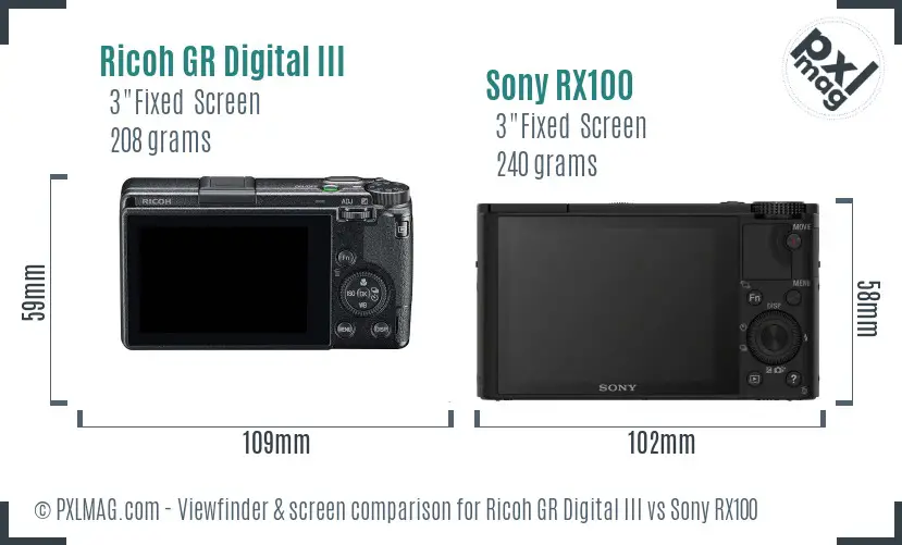 Ricoh GR Digital III vs Sony RX100 Screen and Viewfinder comparison
