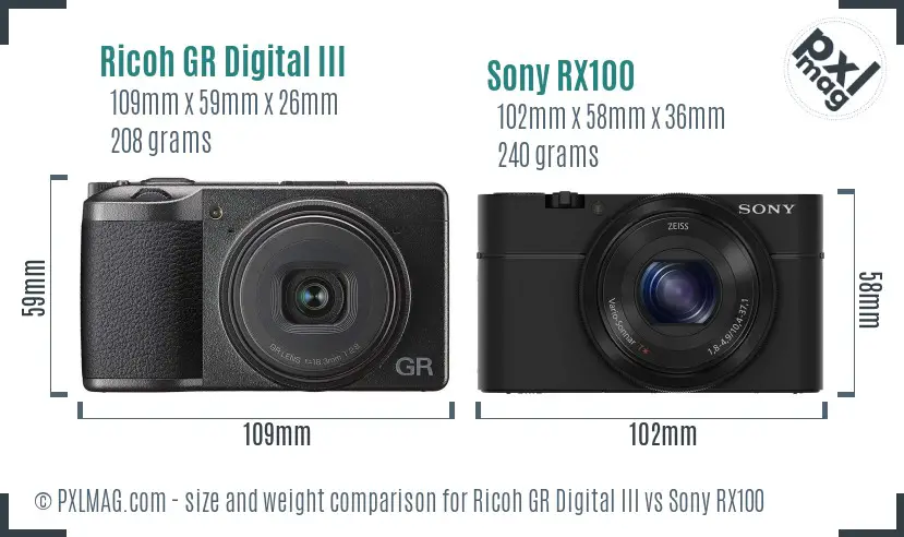 Ricoh GR Digital III vs Sony RX100 size comparison