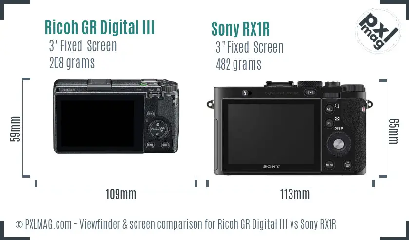 Ricoh GR Digital III vs Sony RX1R Screen and Viewfinder comparison