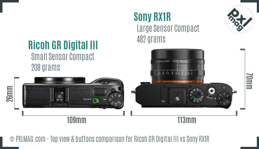 Ricoh GR Digital III vs Sony RX1R top view buttons comparison