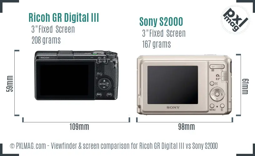 Ricoh GR Digital III vs Sony S2000 Screen and Viewfinder comparison