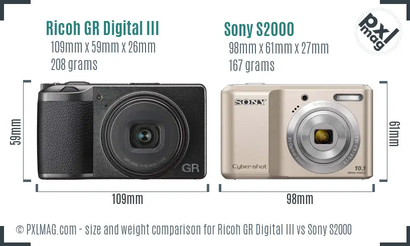Ricoh GR Digital III vs Sony S2000 size comparison
