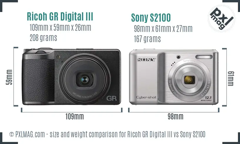 Ricoh GR Digital III vs Sony S2100 size comparison