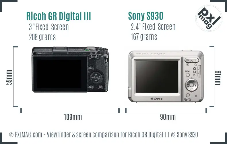 Ricoh GR Digital III vs Sony S930 Screen and Viewfinder comparison