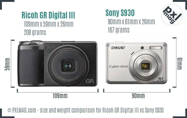 Ricoh GR Digital III vs Sony S930 size comparison