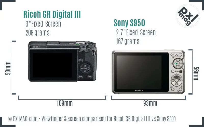 Ricoh GR Digital III vs Sony S950 Screen and Viewfinder comparison