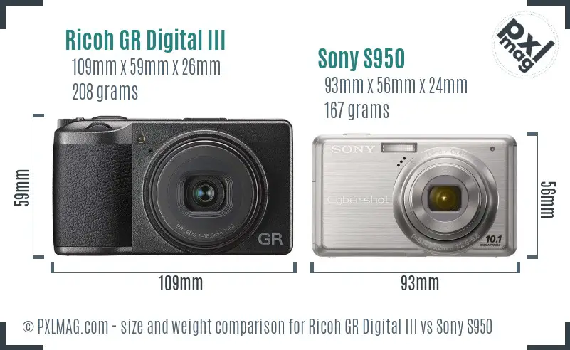 Ricoh GR Digital III vs Sony S950 size comparison