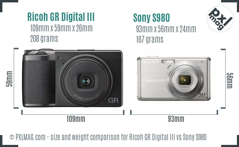Ricoh GR Digital III vs Sony S980 size comparison