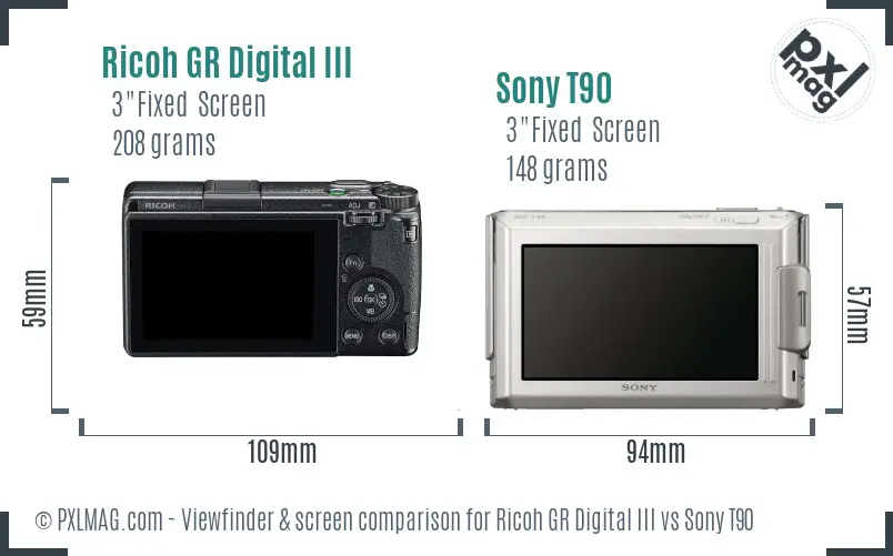 Ricoh GR Digital III vs Sony T90 Screen and Viewfinder comparison