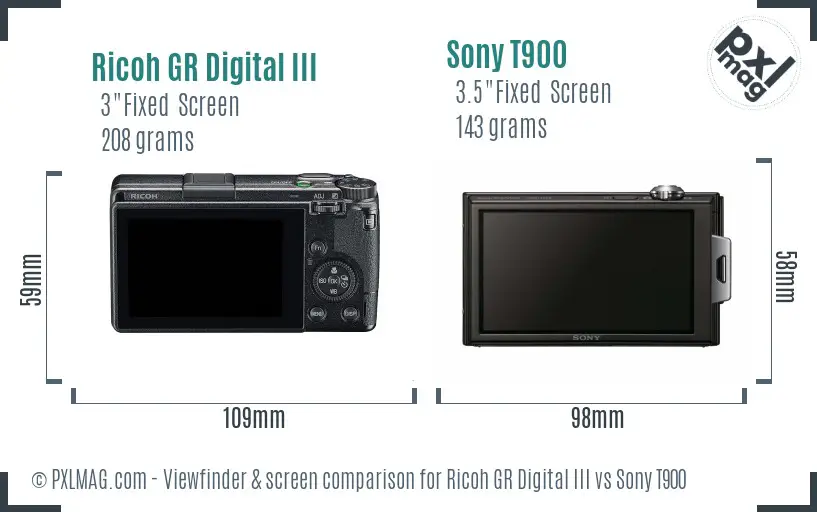 Ricoh GR Digital III vs Sony T900 Screen and Viewfinder comparison