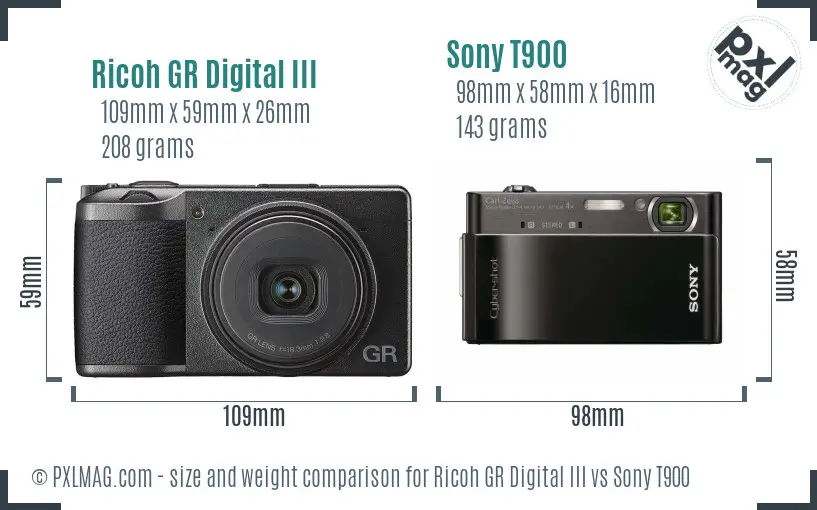 Ricoh GR Digital III vs Sony T900 size comparison