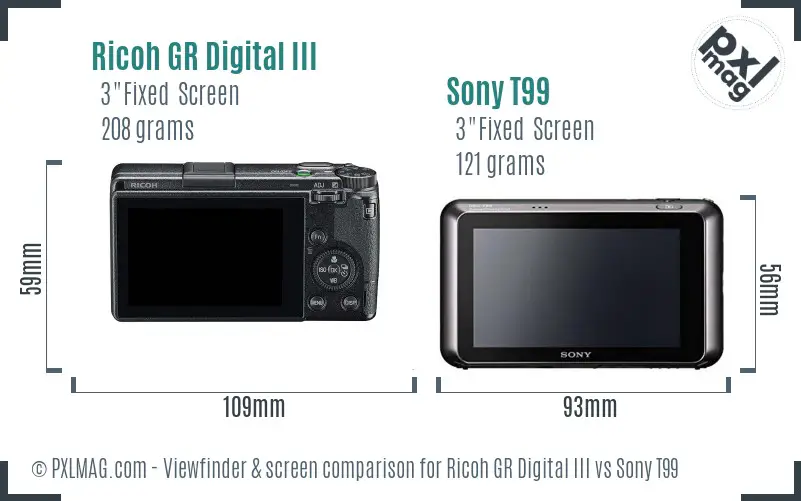 Ricoh GR Digital III vs Sony T99 Screen and Viewfinder comparison