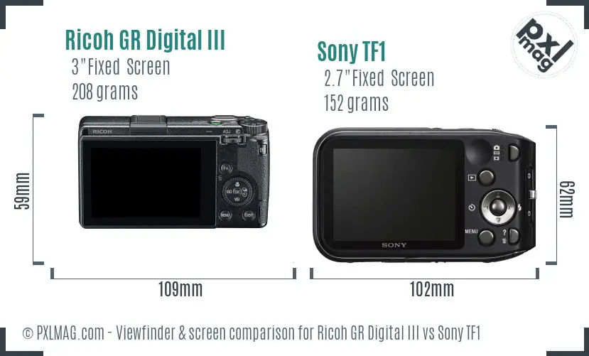 Ricoh GR Digital III vs Sony TF1 Screen and Viewfinder comparison