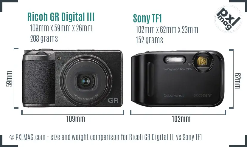 Ricoh GR Digital III vs Sony TF1 size comparison