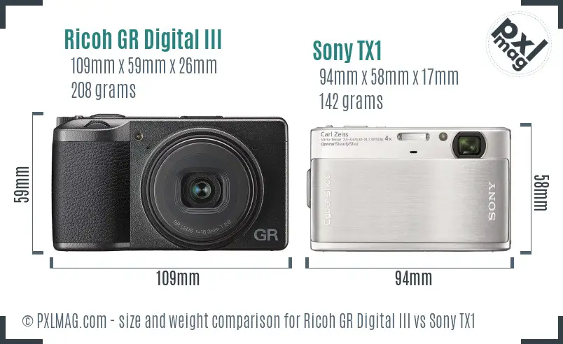 Ricoh GR Digital III vs Sony TX1 size comparison