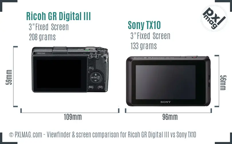 Ricoh GR Digital III vs Sony TX10 Screen and Viewfinder comparison
