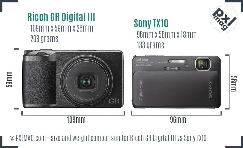 Ricoh GR Digital III vs Sony TX10 size comparison