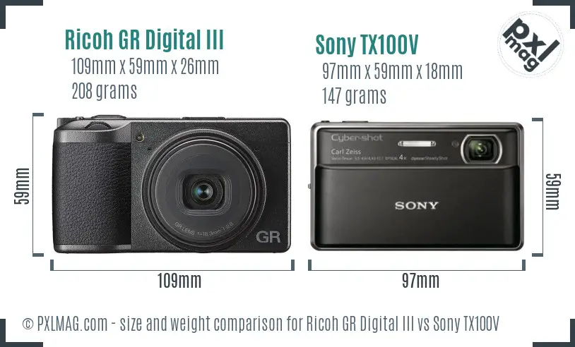 Ricoh GR Digital III vs Sony TX100V size comparison