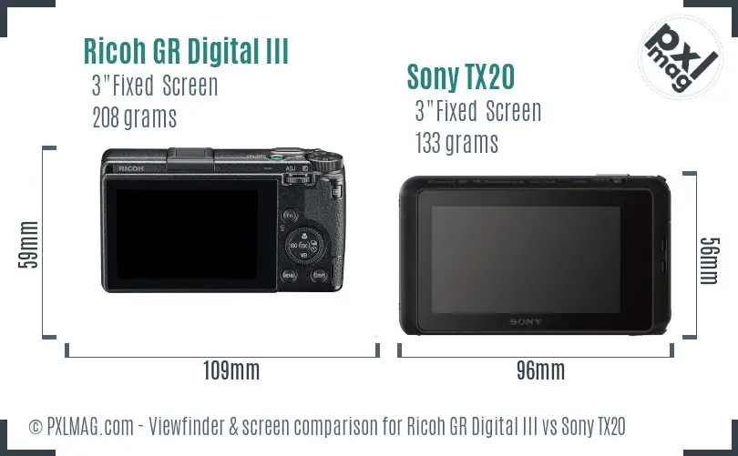 Ricoh GR Digital III vs Sony TX20 Screen and Viewfinder comparison