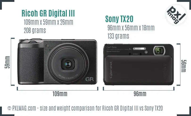 Ricoh GR Digital III vs Sony TX20 size comparison