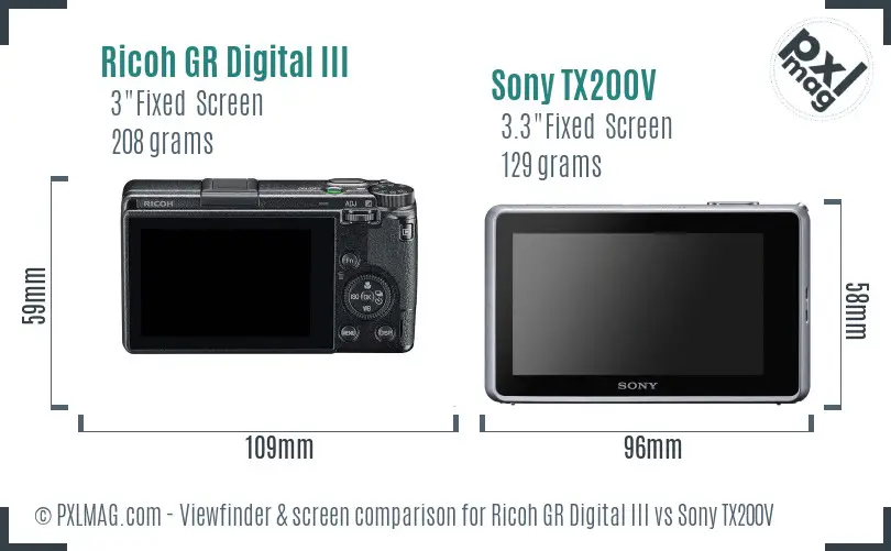 Ricoh GR Digital III vs Sony TX200V Screen and Viewfinder comparison