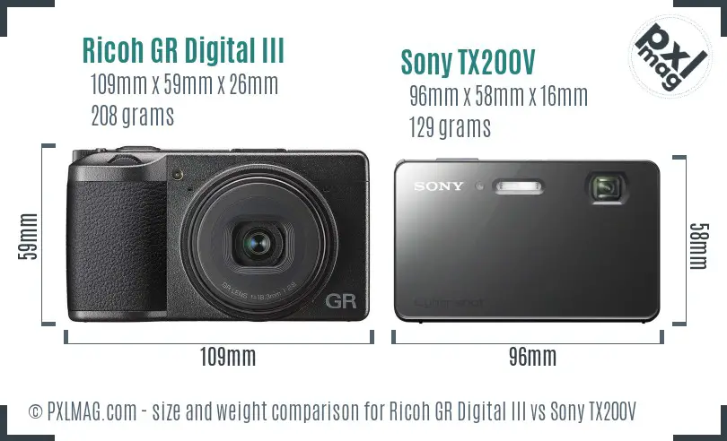 Ricoh GR Digital III vs Sony TX200V size comparison